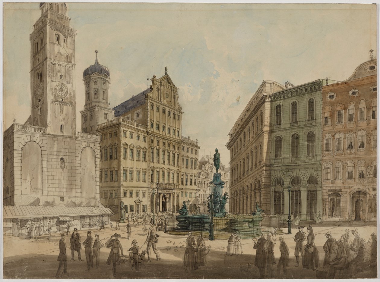 Perlachturm en stadhuis Augsburg door Gustav Kraus
