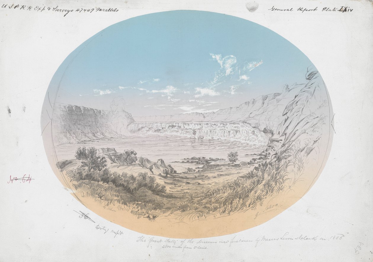 Grote watervallen van de Missouri-rivier door Gustav Sohon