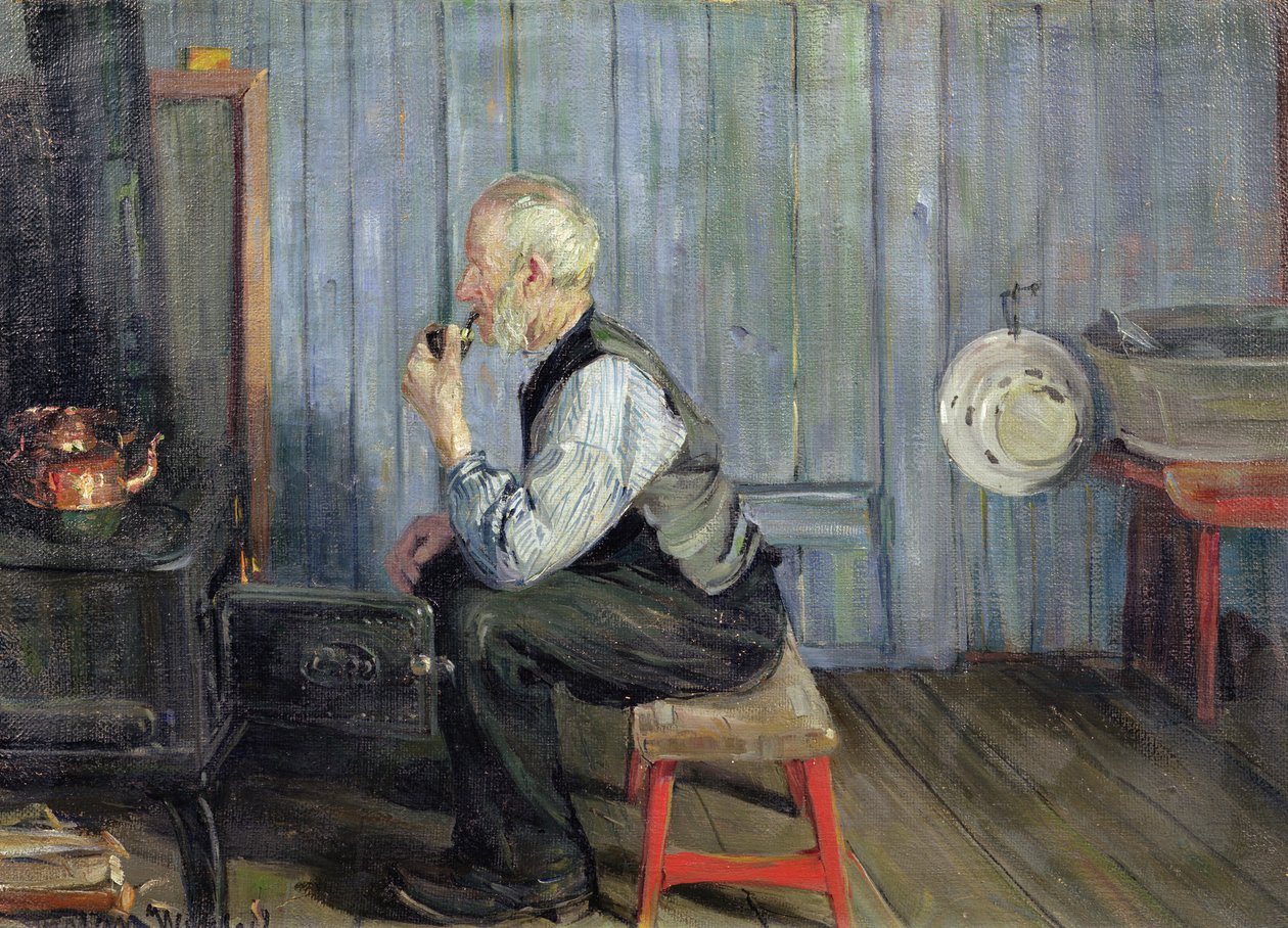 Man in blauwe keuken door Gustav Wentzel