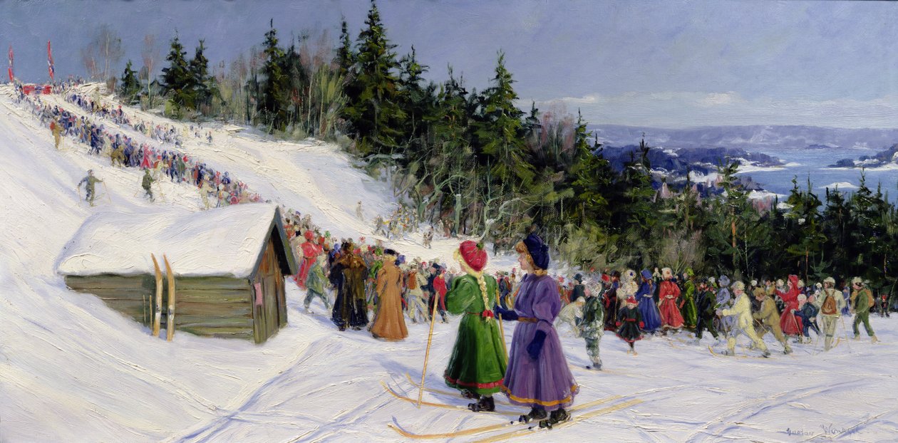 Skicompetitie in Fjelkenbakken door Gustav Wentzel