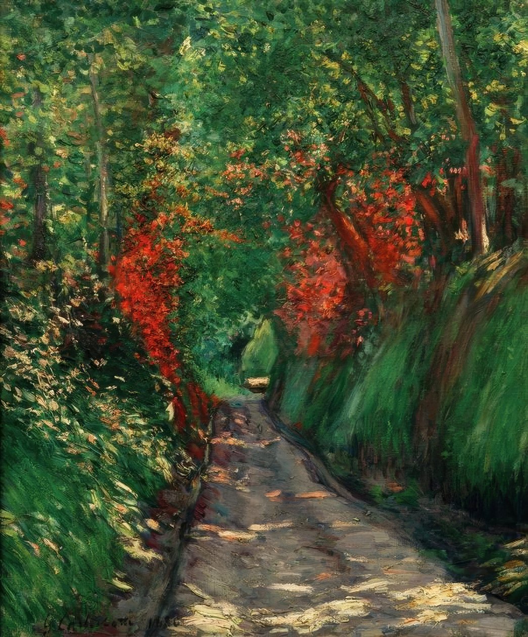 Laan in het bos door Gustave Caillebotte