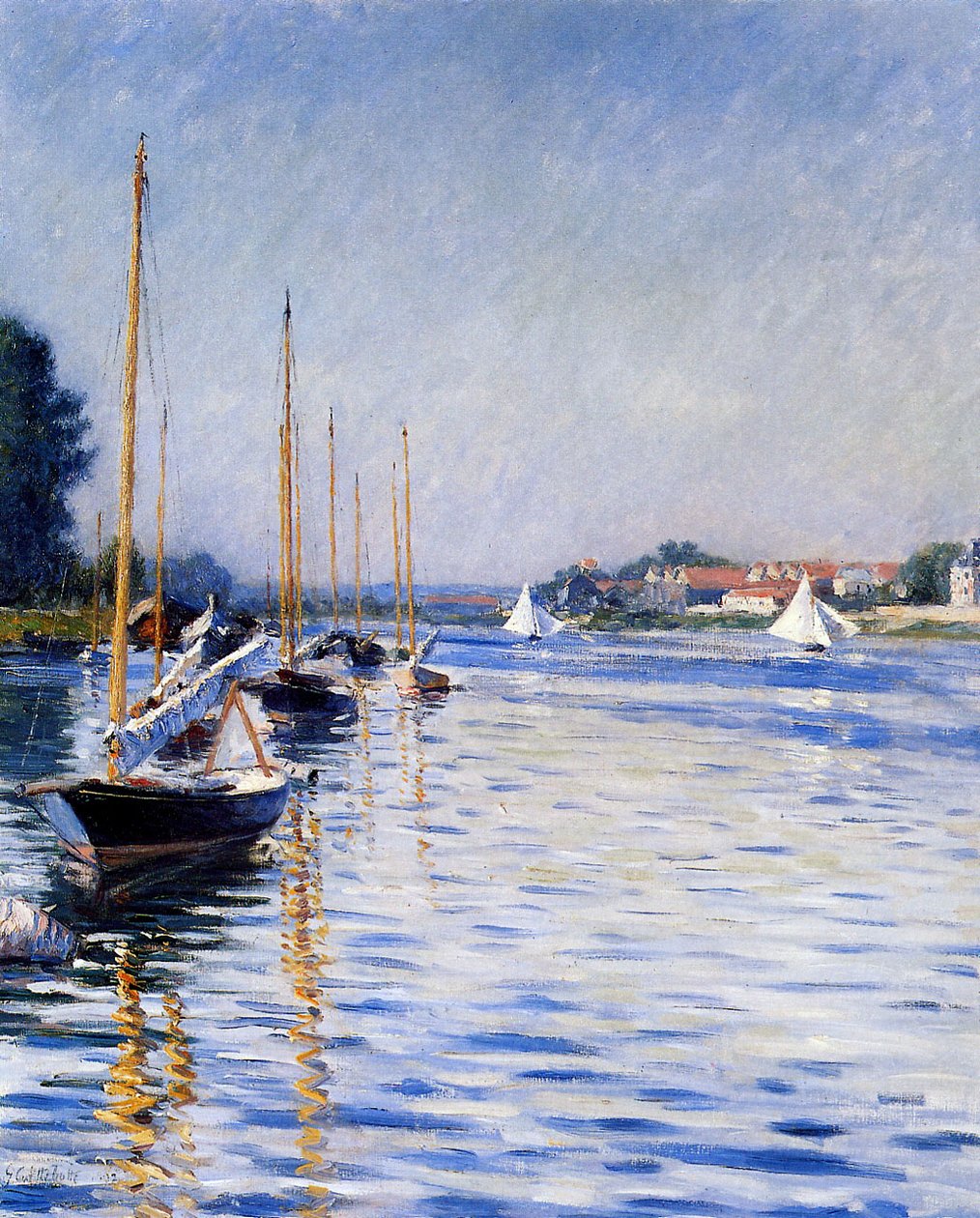 Boten op de Seine door Gustave Caillebotte