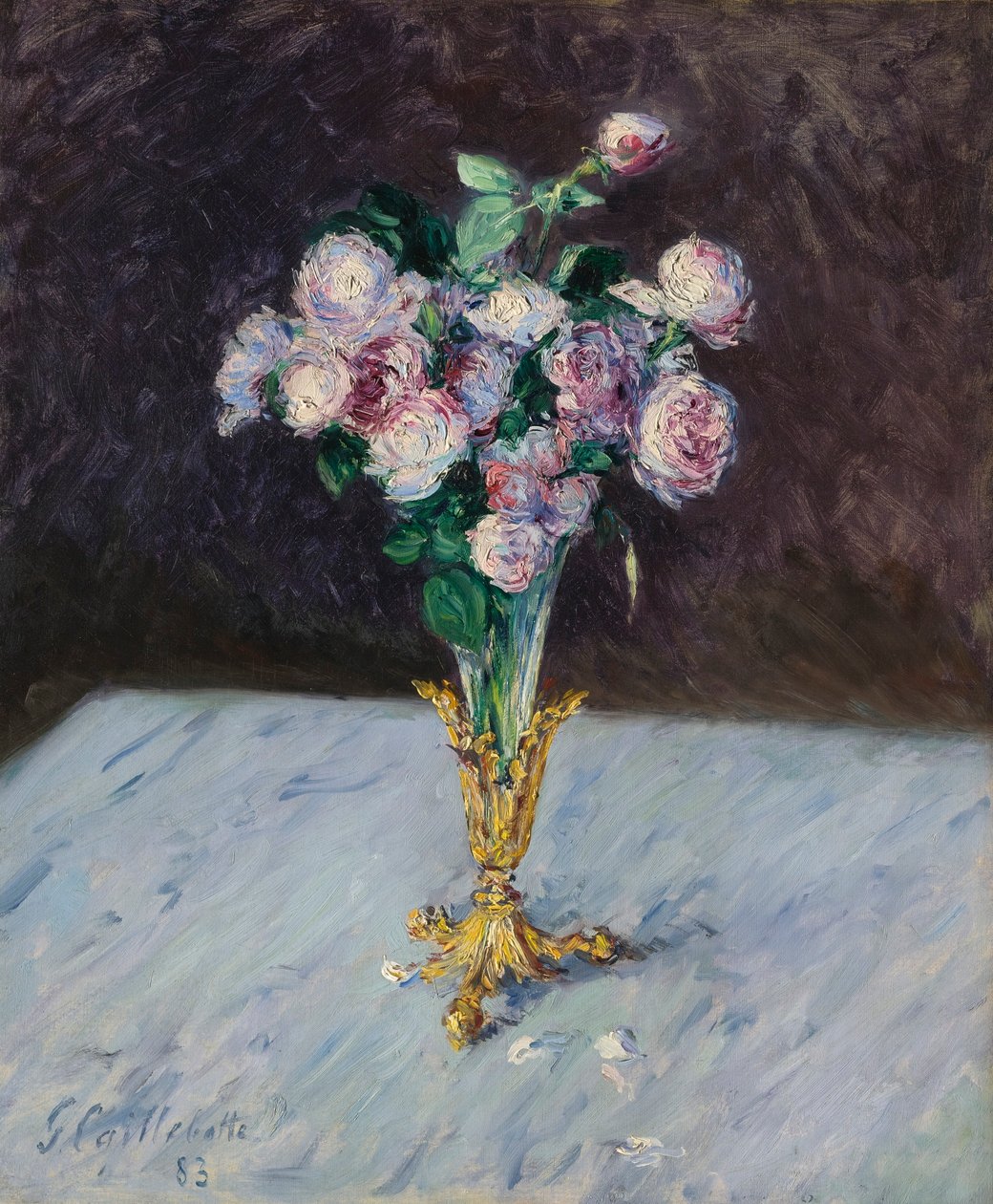 Boeket rozen in een kristallen vaas door Gustave Caillebotte