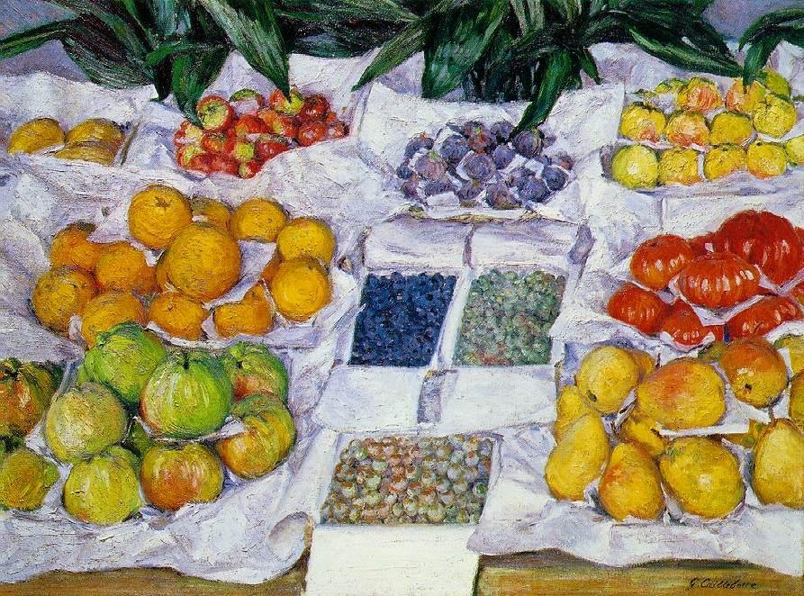 Vruchten op een uitstalling door Gustave Caillebotte