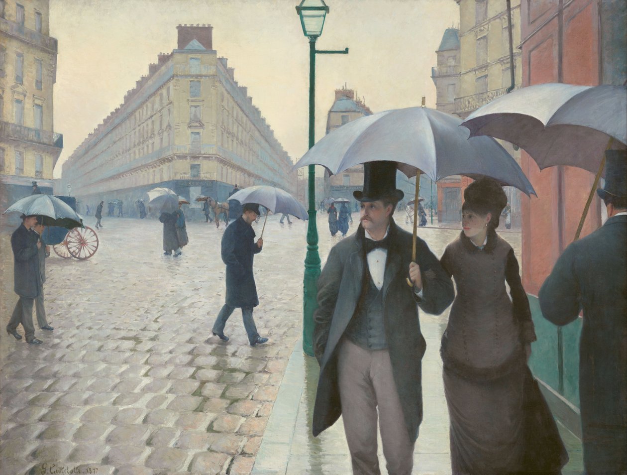 Parijse straat; regenachtige dag door Gustave Caillebotte