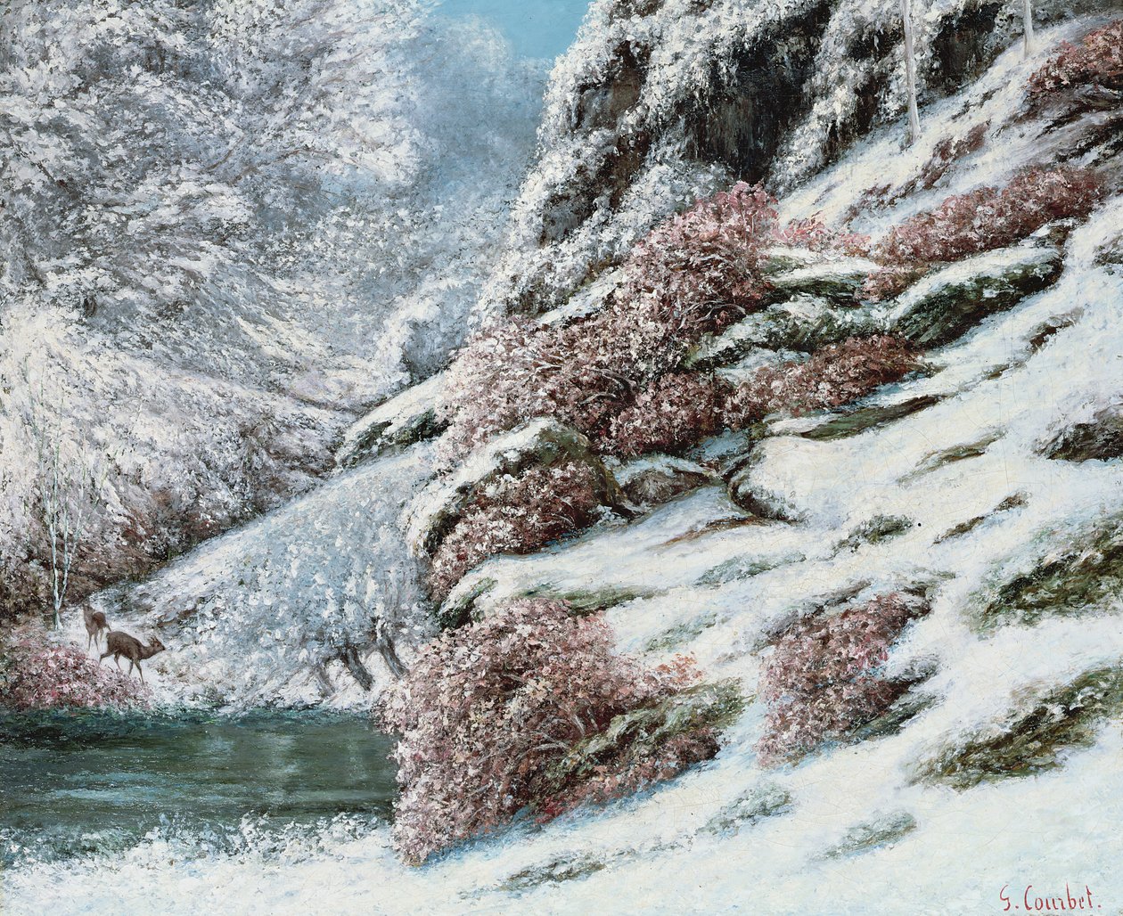 Herten in een Sneeuwlandschap, 1867 door Gustave Courbet