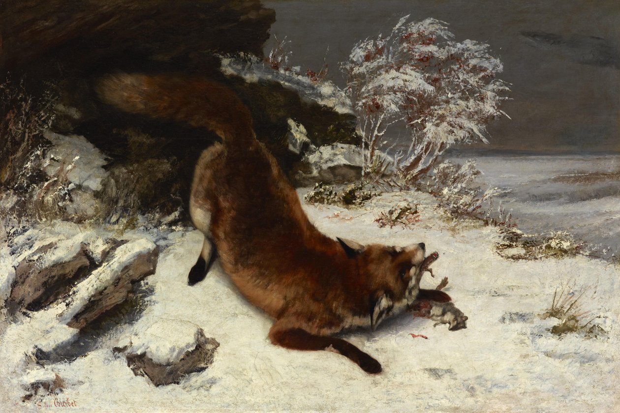 Vos in de Sneeuw door Gustave Courbet