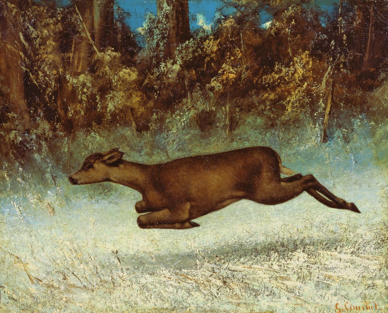 Springende Hinde door Gustave Courbet