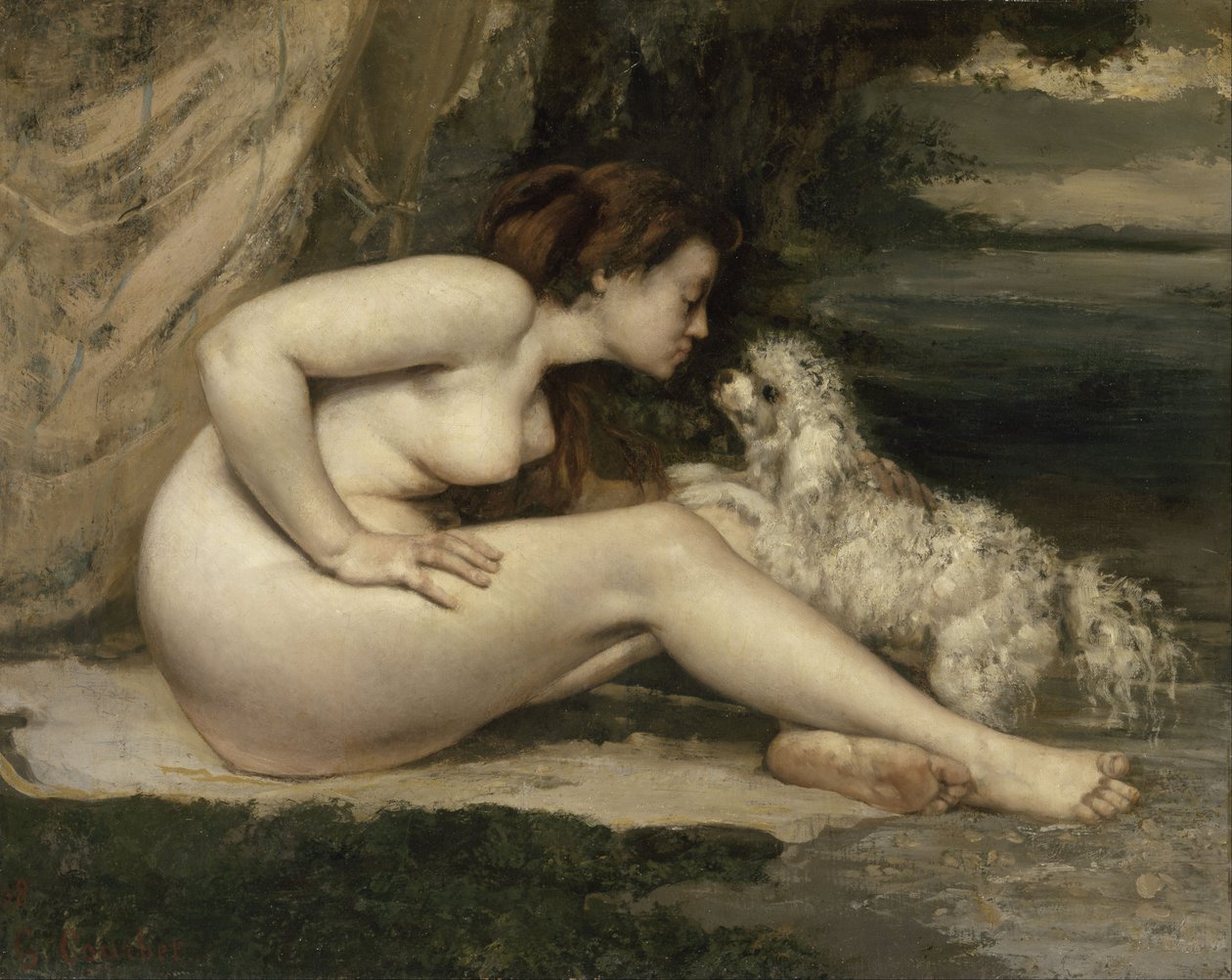 Naakte vrouw met een hond | Gustave Courbet | Kunstafdruk