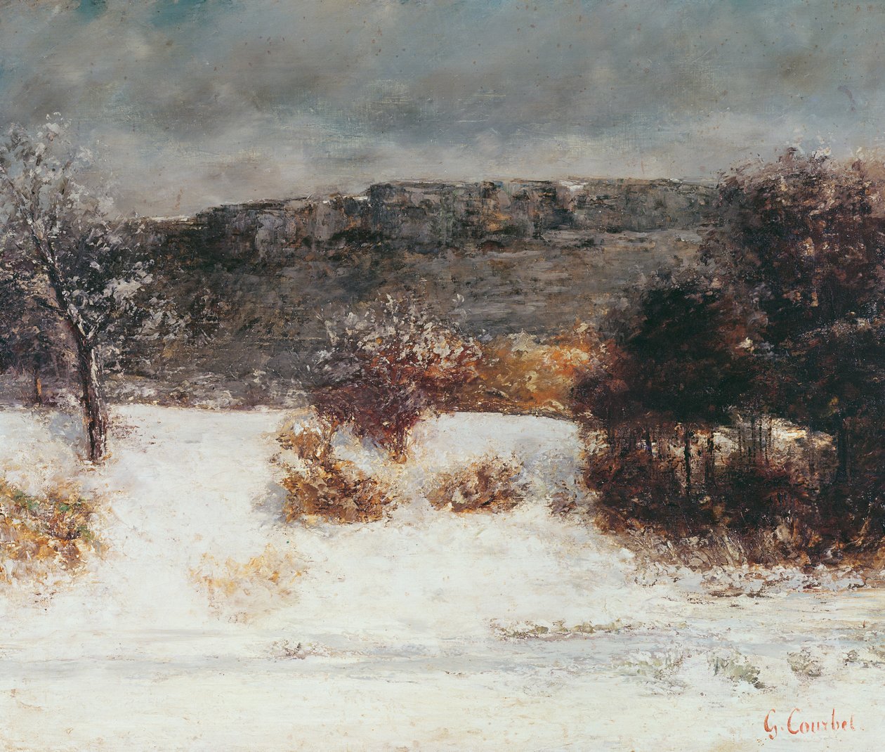 Sneeuwlandschap (Vallée de la Loue), c.1876 door Gustave Courbet