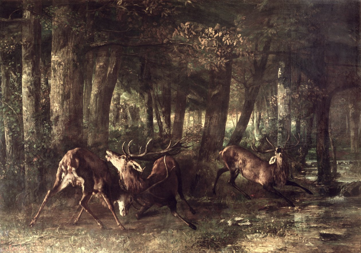 Lente, Vechtende Herten, 1861 door Gustave Courbet