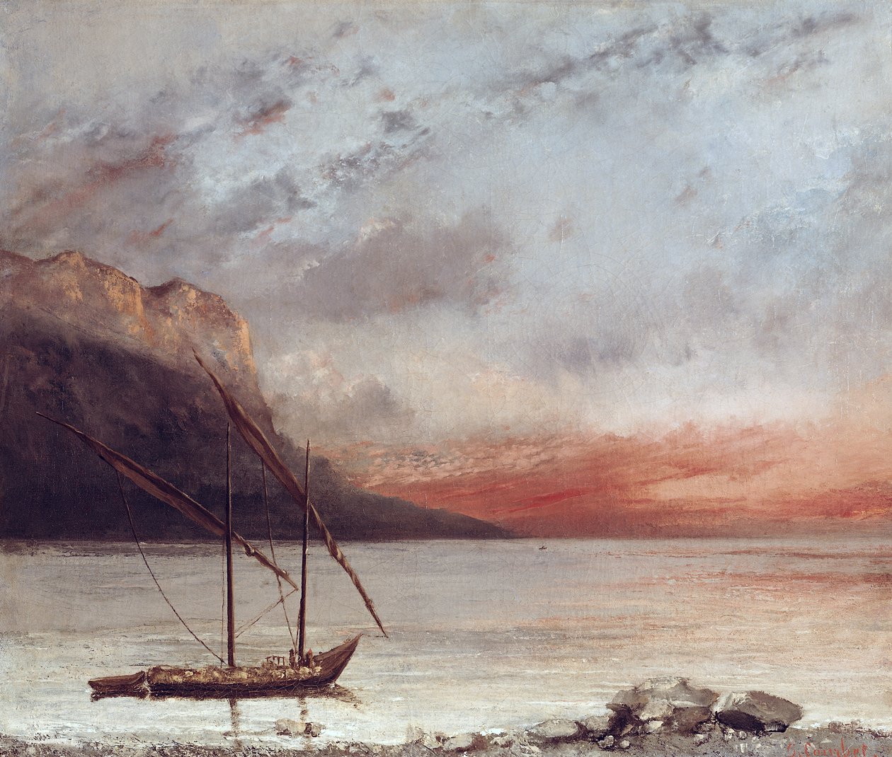Zonsondergang over het Meer van Genève, 1874 door Gustave Courbet