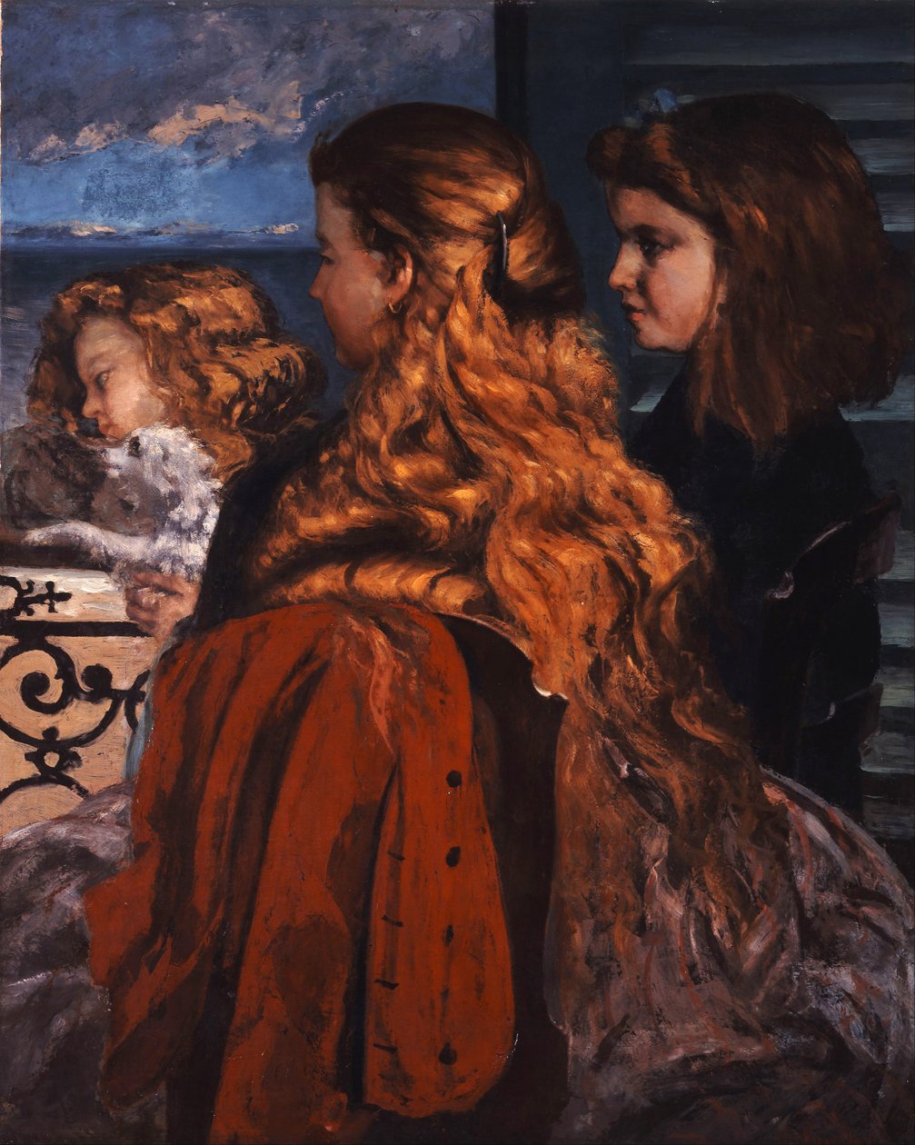 Drie jonge Engelse vrouwen bij een raam door Gustave Courbet