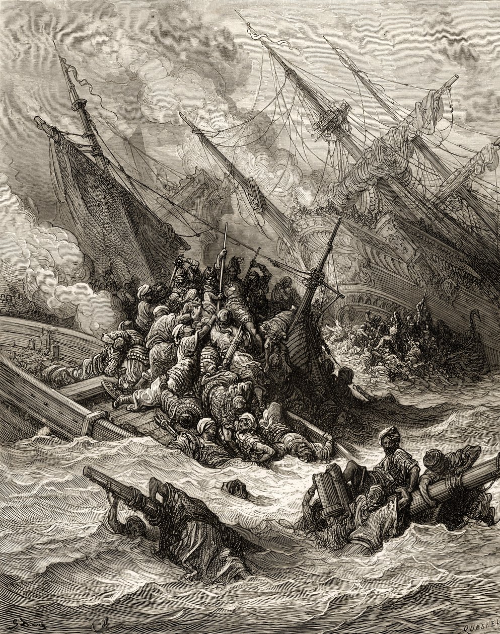 Slag bij Lepanto in 1571, illustratie uit 