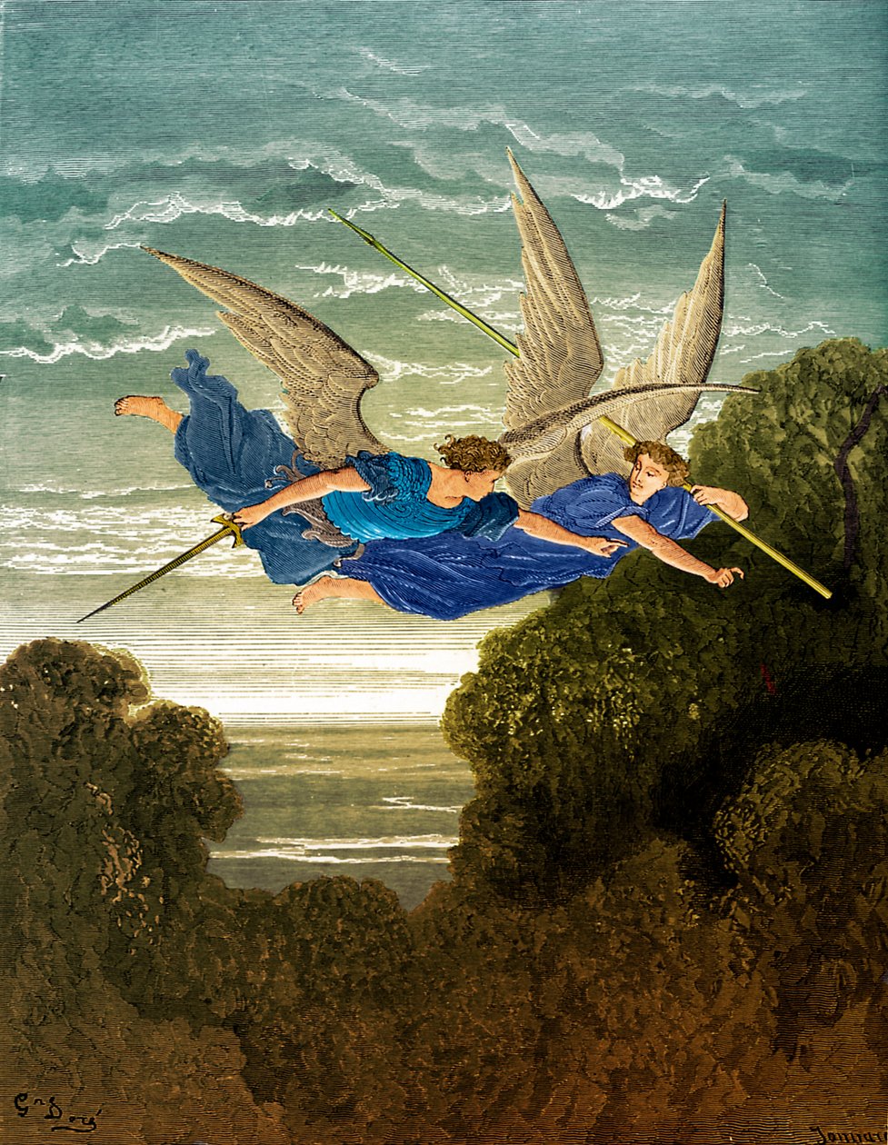 Paradise Lost: Ithuriel en Zephon, door Doré door Gustave Dore