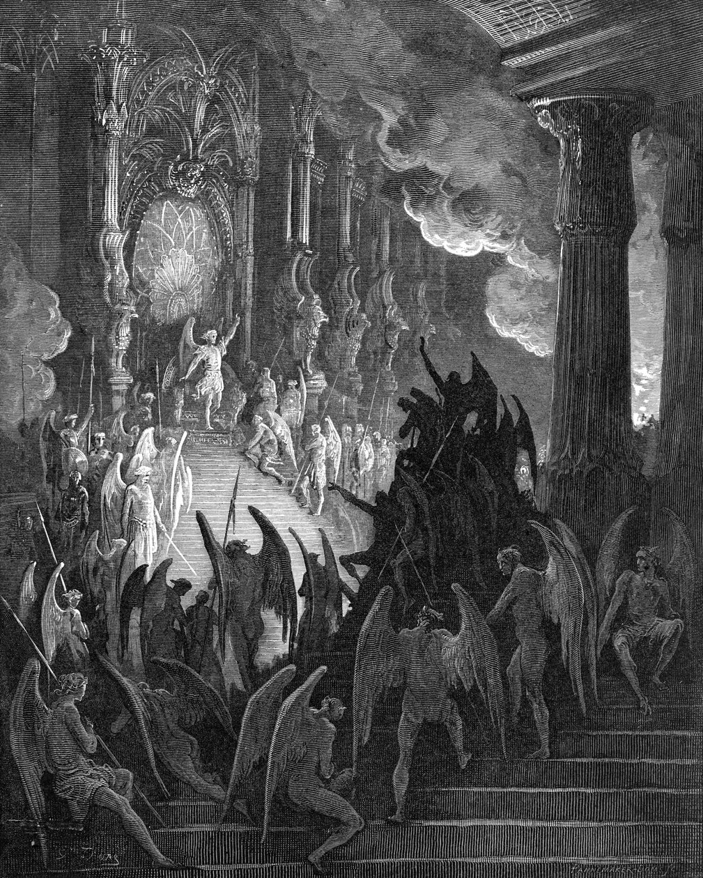 Paradise Lost: Satan in Raad, gravure door Gustave Doré door Gustave Dore