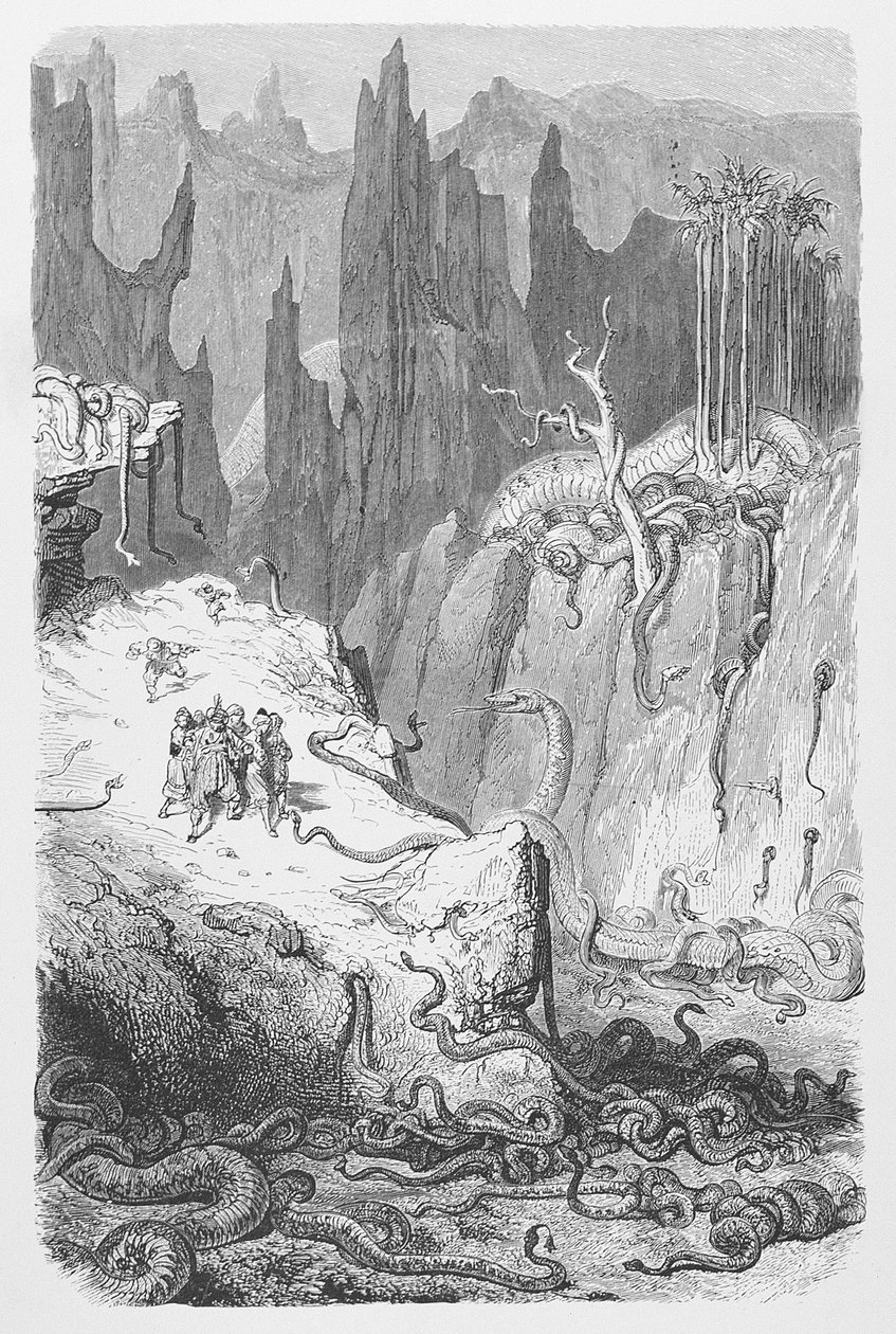 Sinbad tussen de slangen, ca. 1868 door Gustave Dore