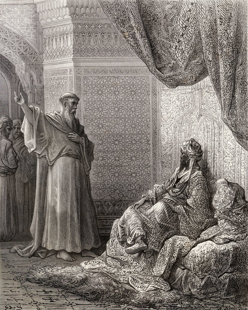 St. Franciscus van Assisi (1181-1226) probeert de Sultan Malek Kamel te bekeren, illustratie uit 