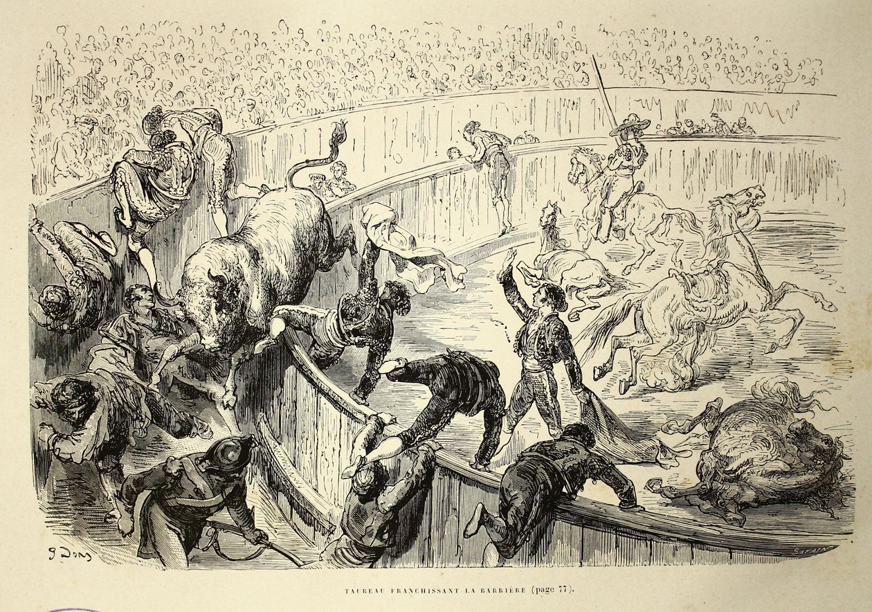 Stier die de barrière overspringt door Gustave Dore
