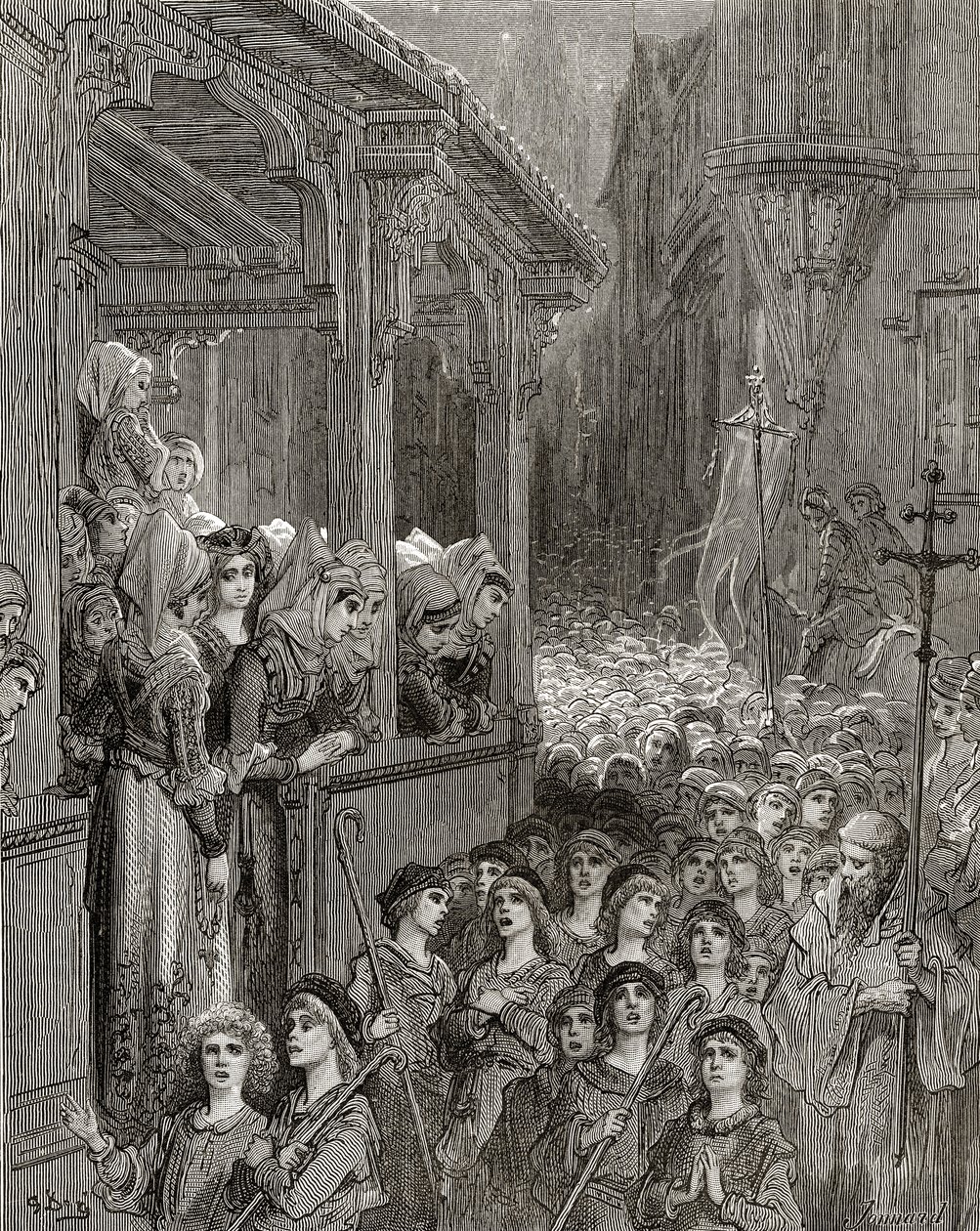 De Kinderkruistocht in 1212, illustratie uit 