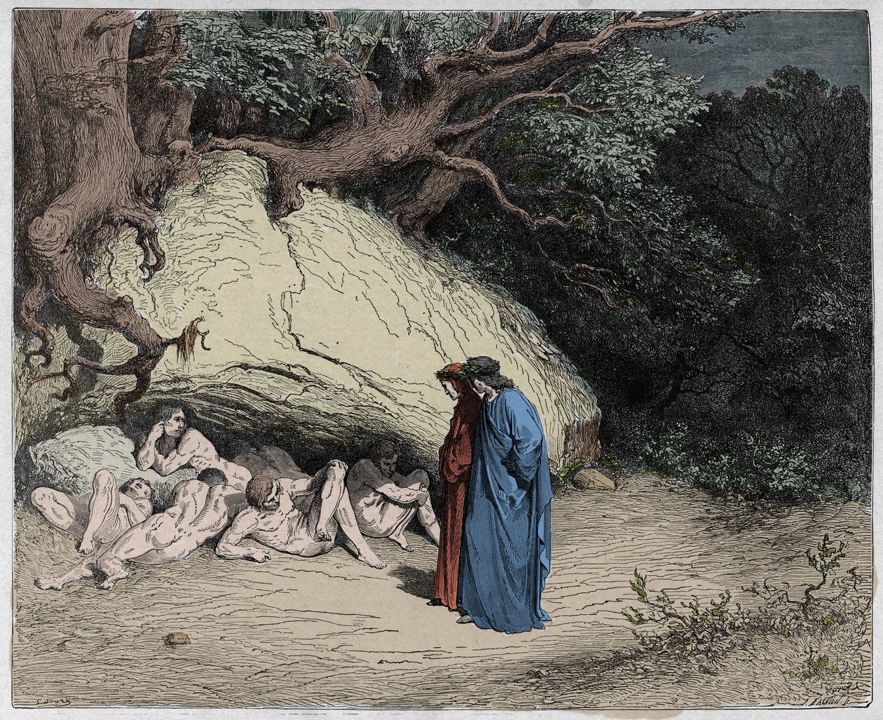 Inferno, Canto 4: De onschuldige zielen in Limbo, illustratie uit De Goddelijke Komedie van Dante Alighieri, 1885 (digitaal ingekleurde gravure) door Gustave after Dore