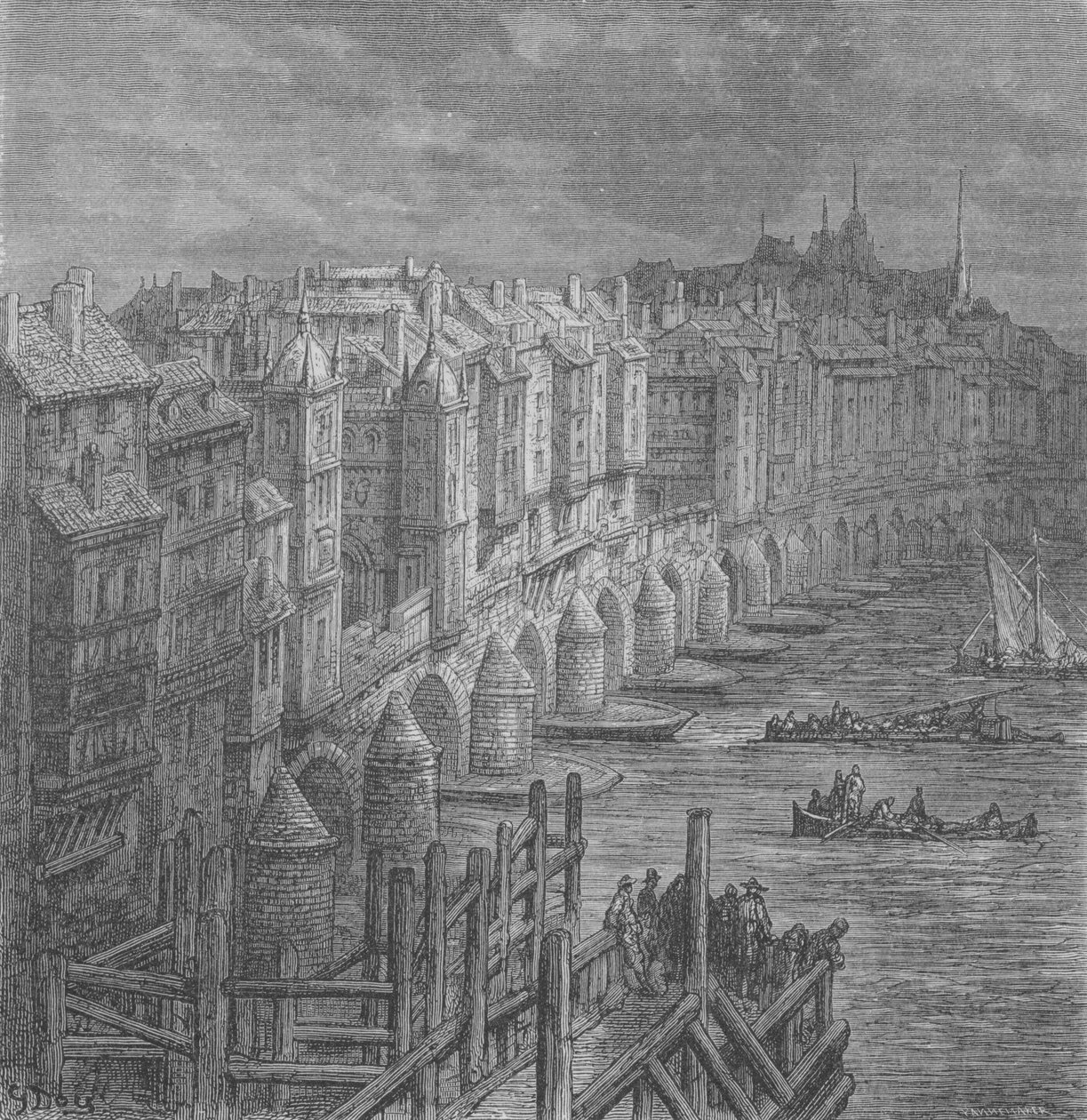 Le Pont De Londres En 1694 door Gustave after Dore