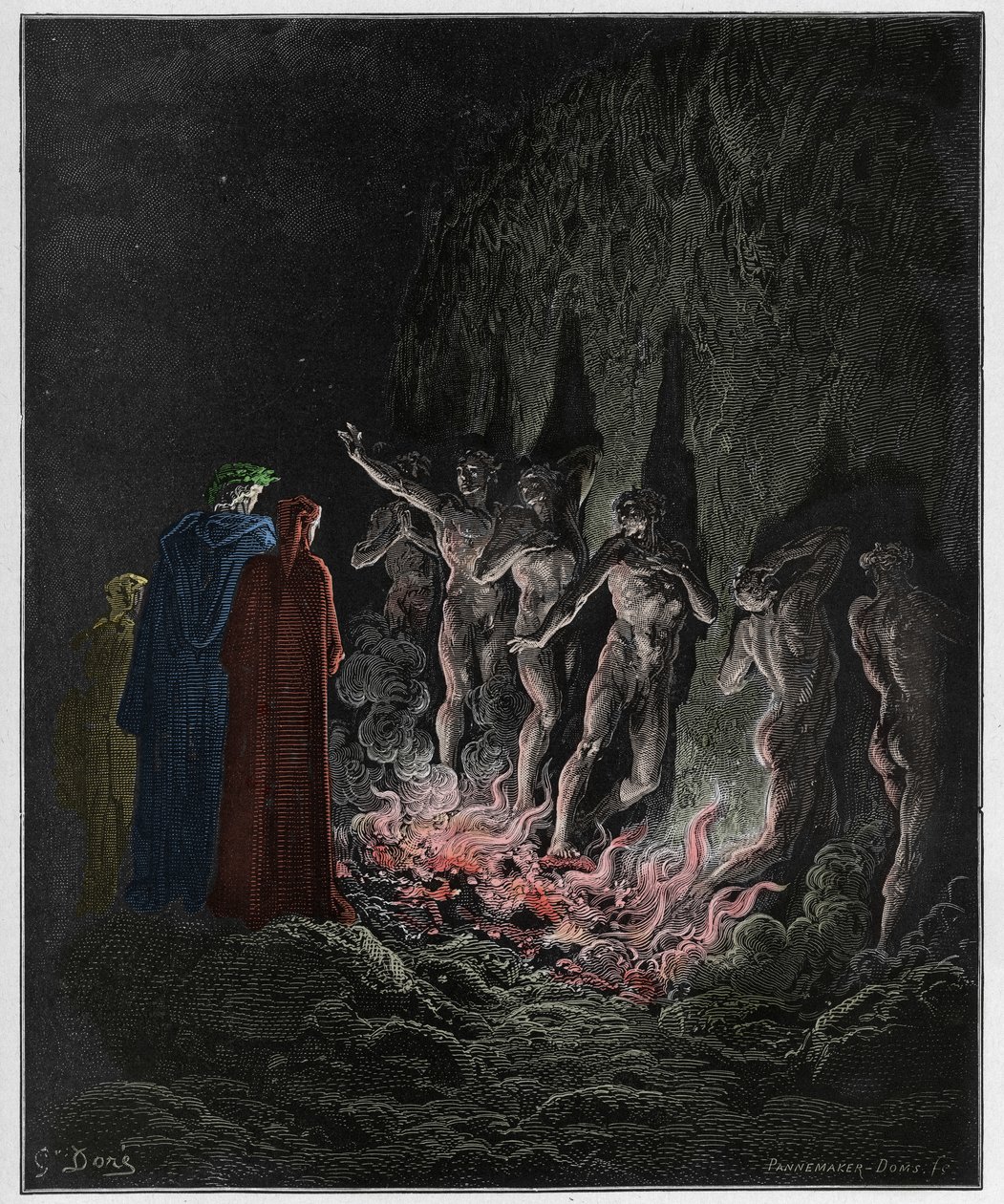 Purgatorio, Canto 25: De wellustigen passeren door vuur in de zevende cirkel, illustratie uit De Goddelijke Komedie van Dante Alighieri, 1885 door Gustave after Dore