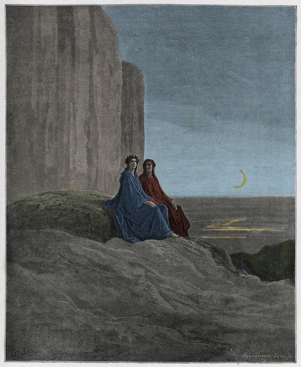 Purgatorio, Canto 9: Schemering, illustratie uit De Goddelijke Komedie van Dante Alighieri, 1885 door Gustave after Dore