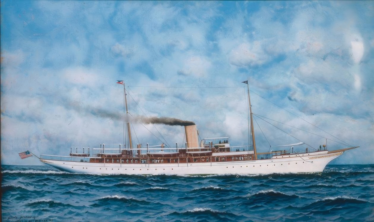 Boot voor anker op de Seine door Gustave Caillebotte