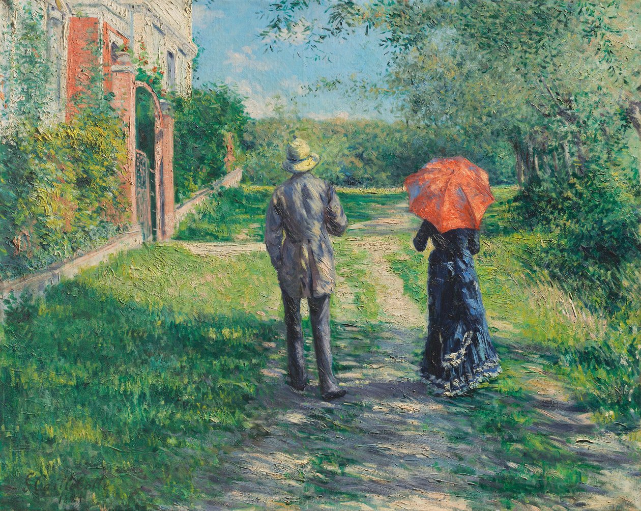 Duits: Echtpaar wandelt over het bergpad door Gustave Caillebotte