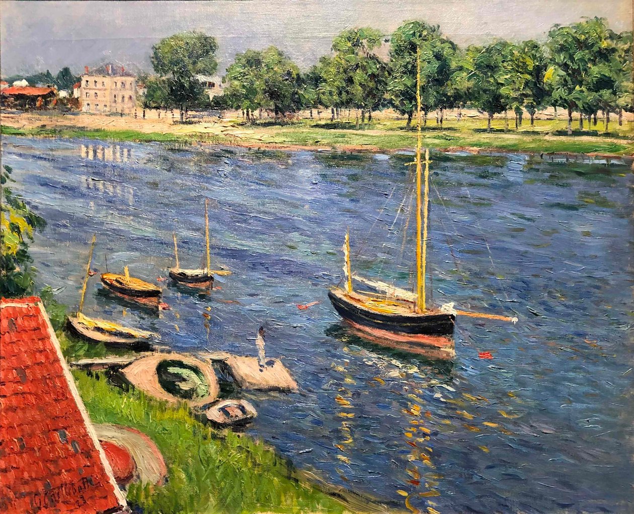 De Seine bij Argenteuil, boten voor anker, 1883 door Gustave Caillebotte