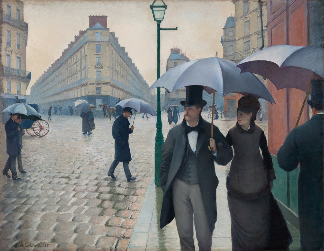 Straat Parijs; regenachtige dag door Gustave Caillebotte