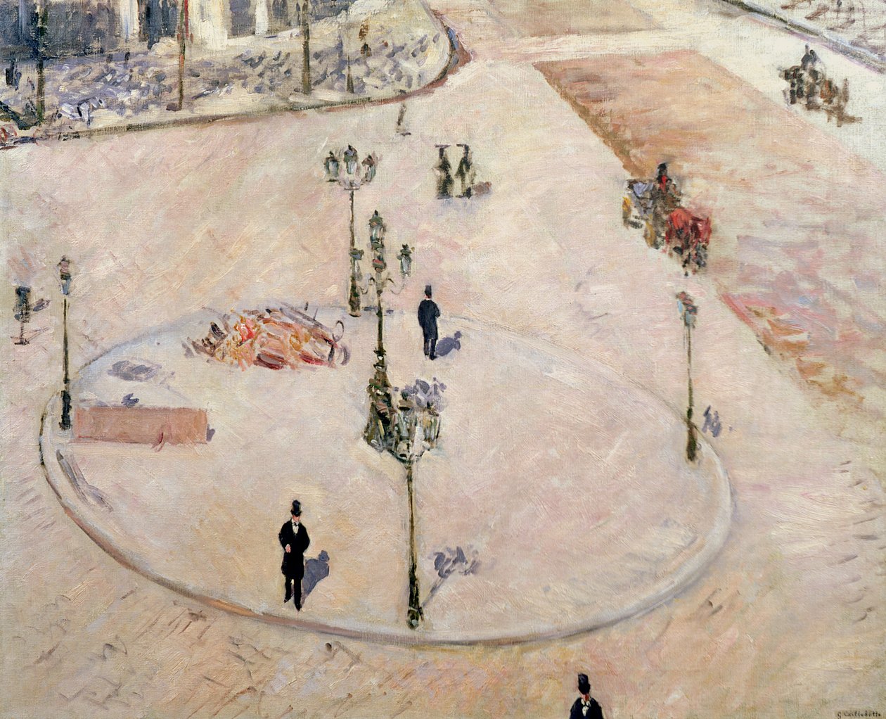 Verkeerseiland op Boulevard Haussmann, 1880 door Gustave Caillebotte