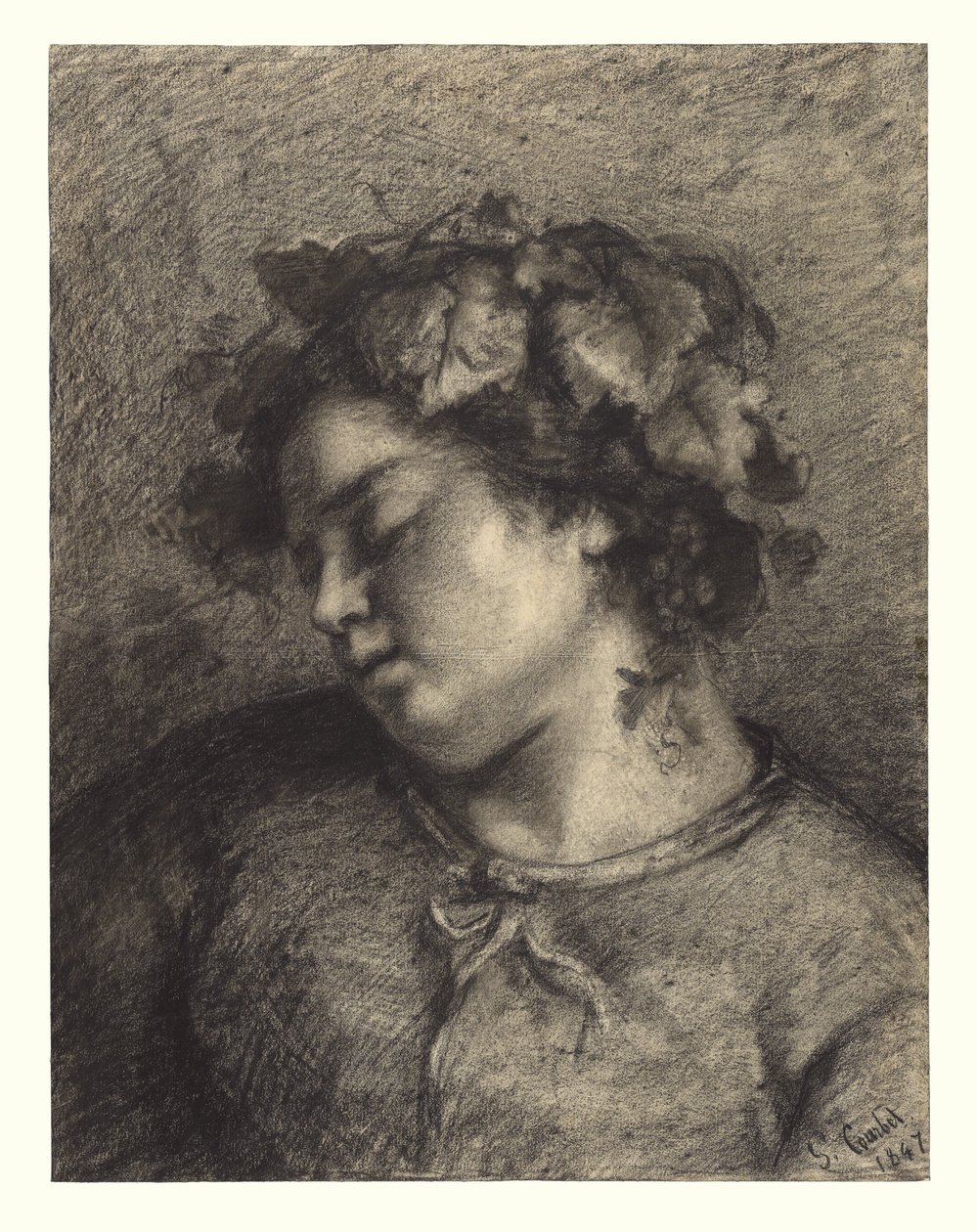 Hoofd van een slapende Bacchante door Gustave Courbet