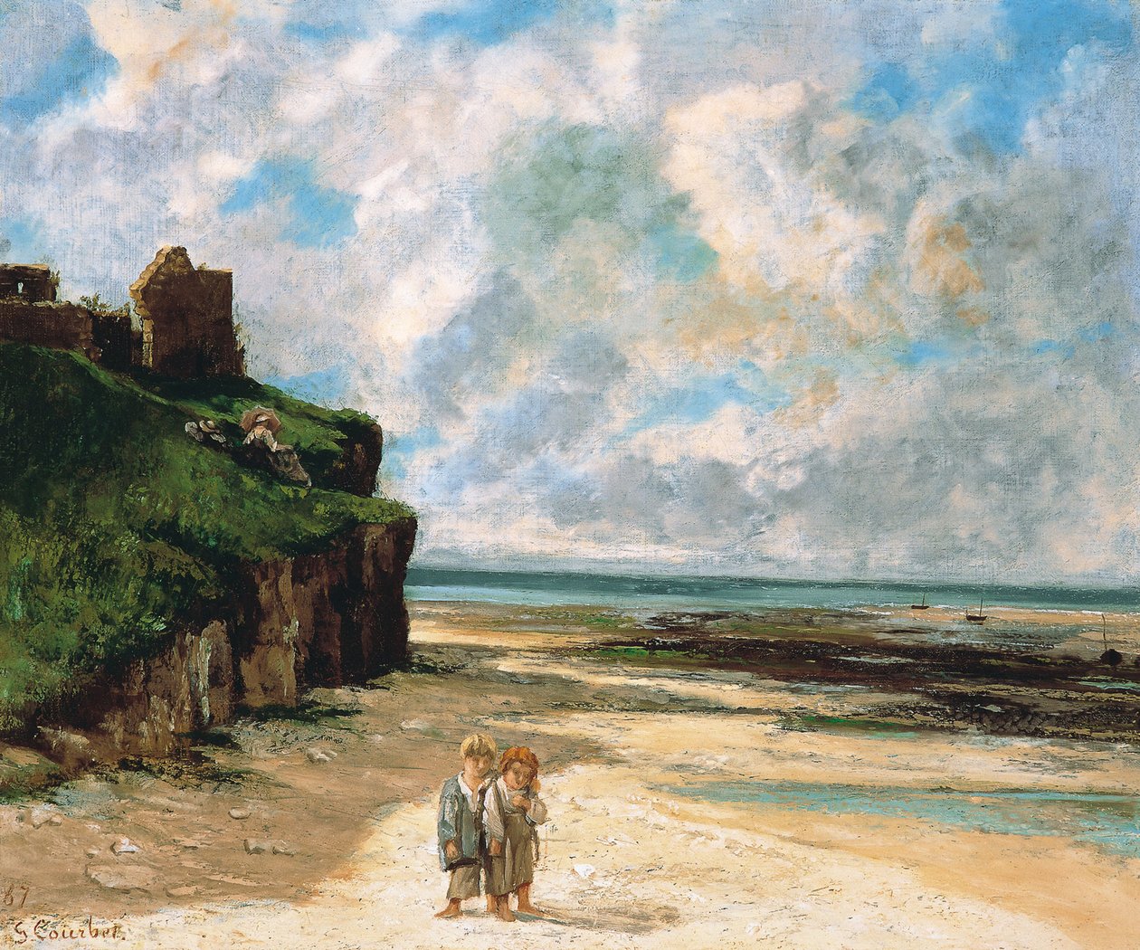 Het strand van Saint-Aubin-sur-Mer door Gustave Courbet