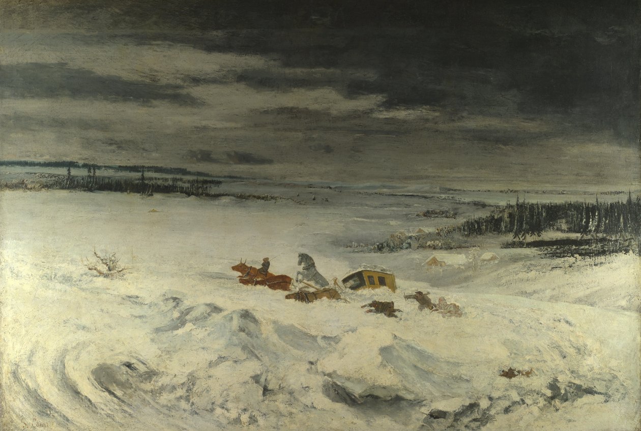 De diligence in de sneeuw, 1860 door Gustave Courbet
