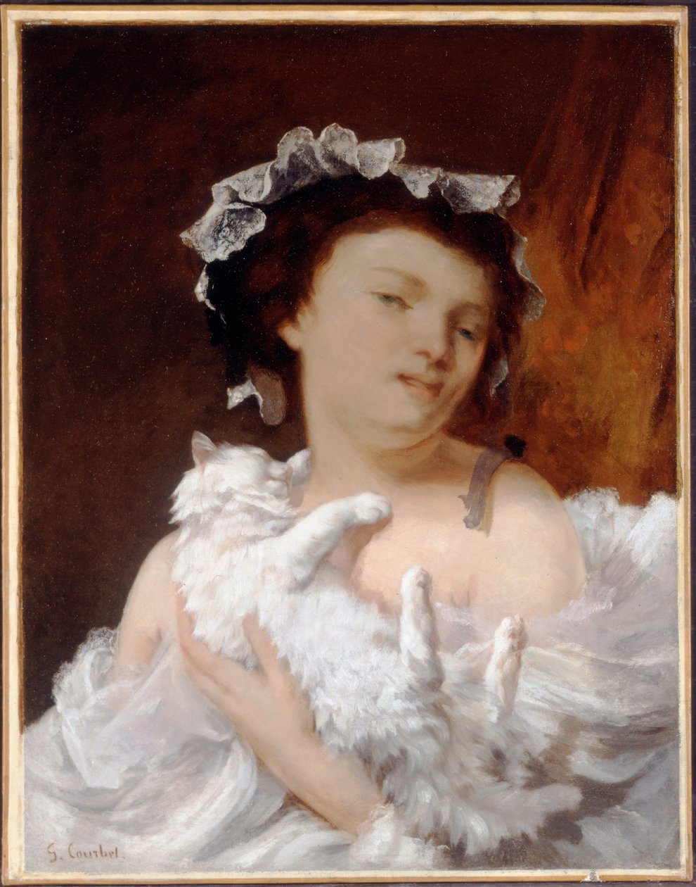 Vrouw met een kat, 1864 door Gustave Courbet