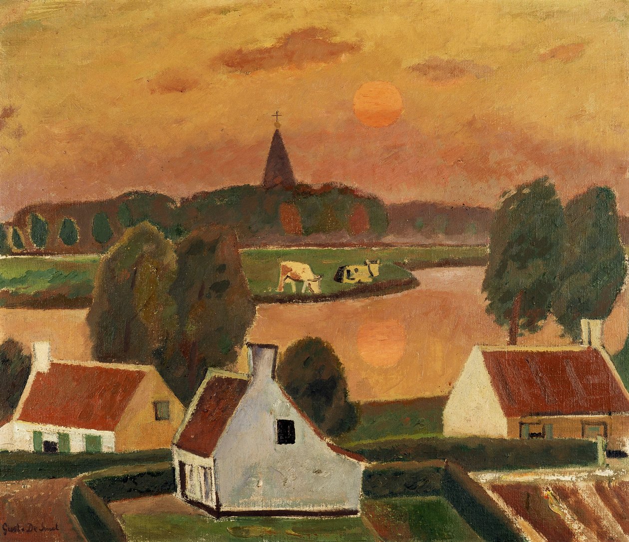 Uitzicht op een dorp door Gustave de Smet