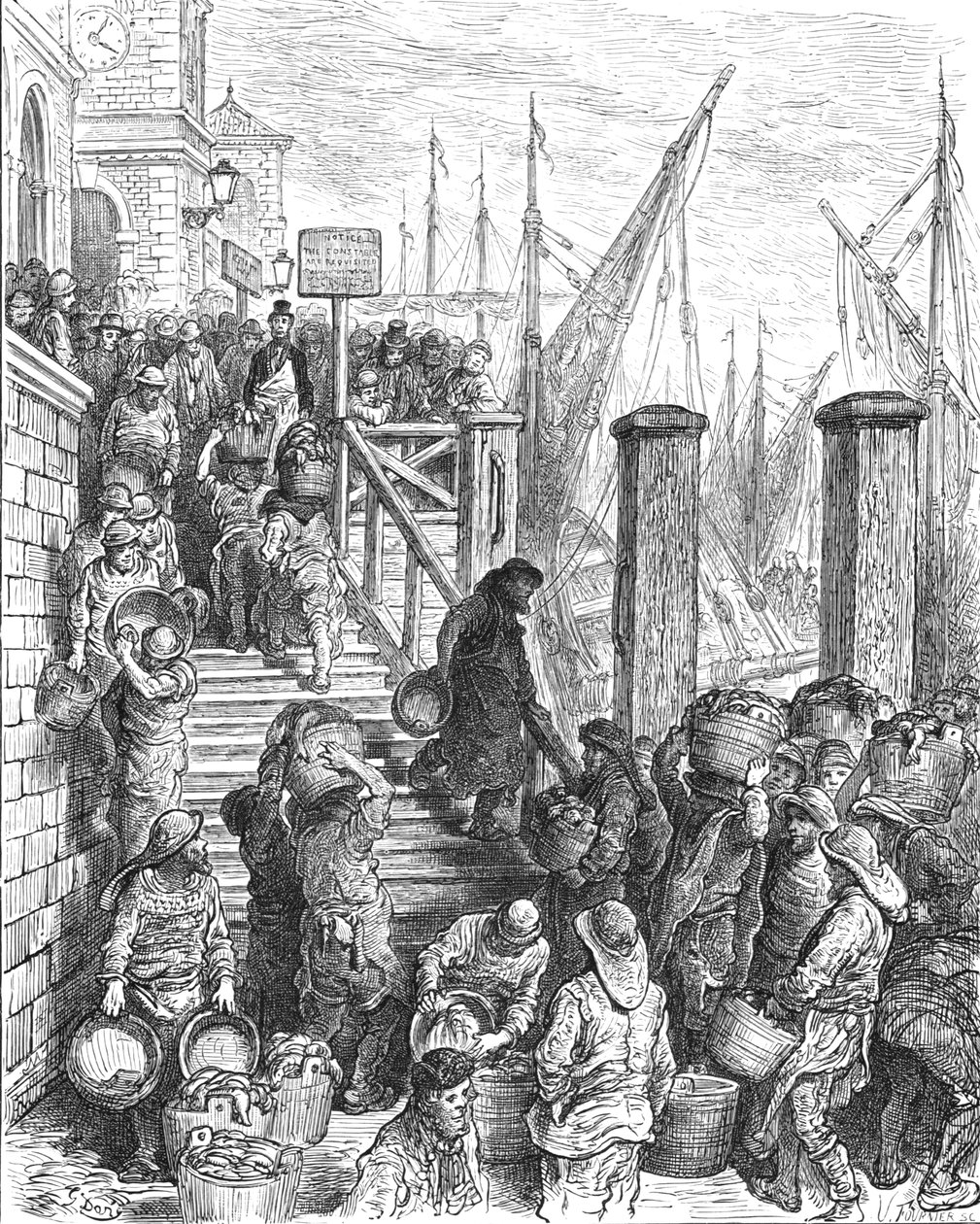 Billingsgate - Het lossen van de vis door Gustave Dore