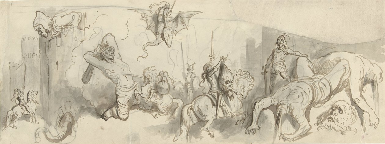 Gevecht tussen ridders en reuzen door Gustave Dore
