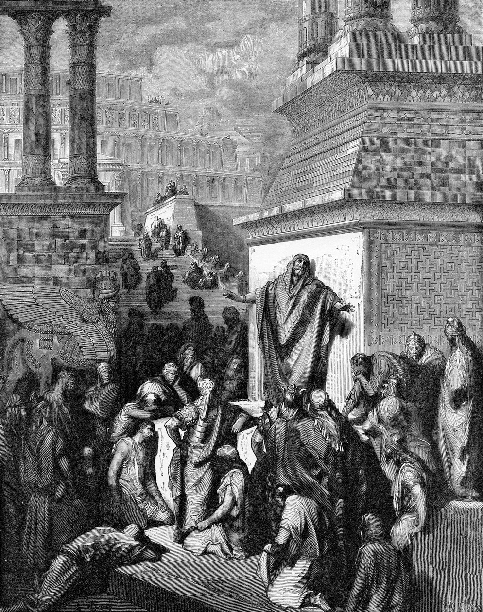 Jona roept Ninevé tot bekering door Gustave Dore