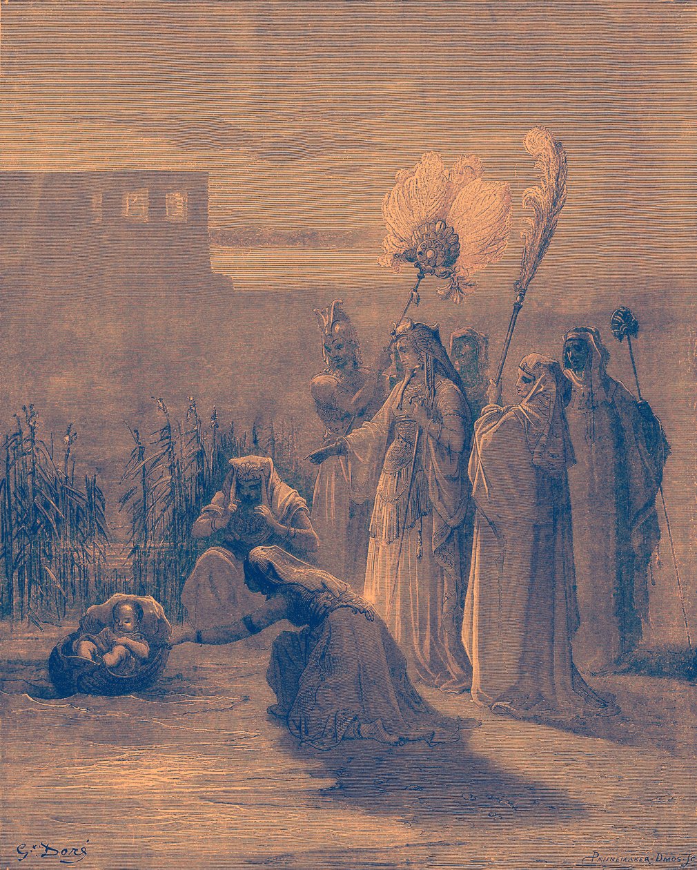 Mozes in het biezen mandje door Gustave Dore