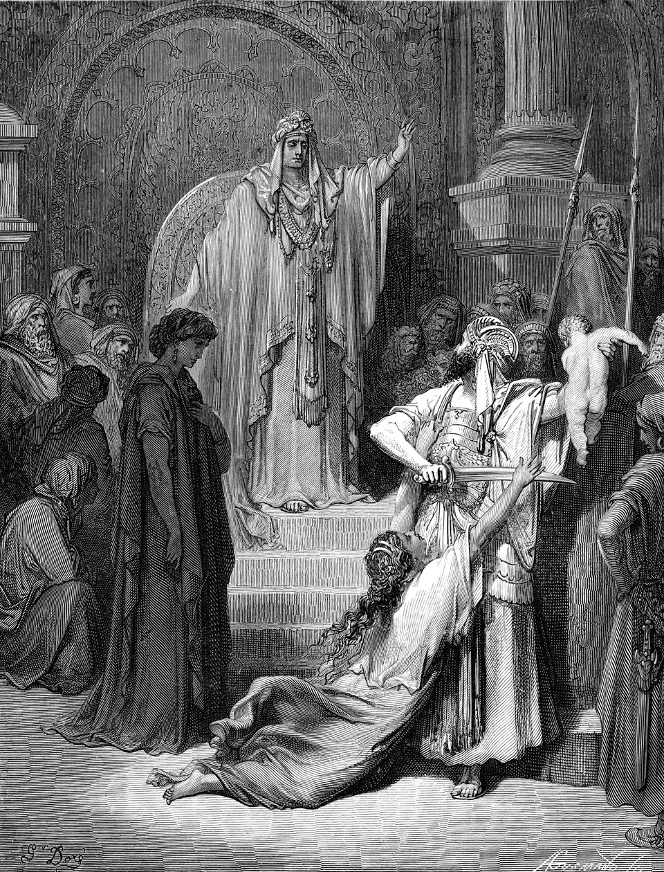 Het oordeel van Salomo - Bijbel door Gustave Dore