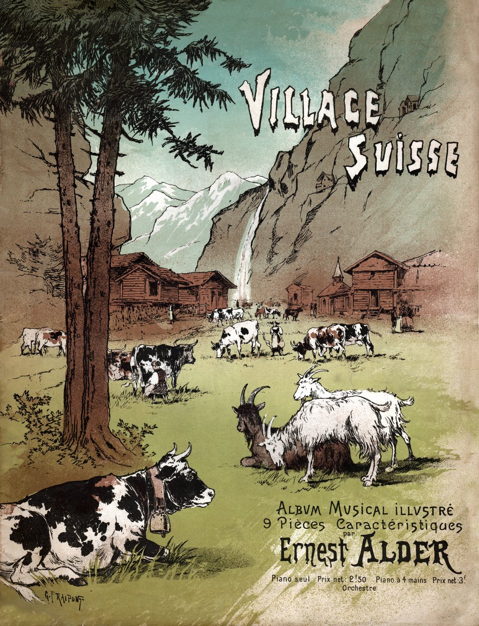Boerderij in Zwitserland. (gravure, ca. 1910) door Gustave Fraipont