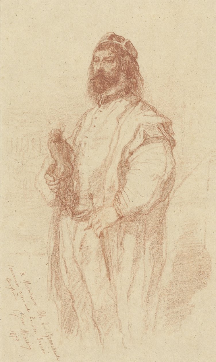 Staande man met beeldje door Gustave François Morin
