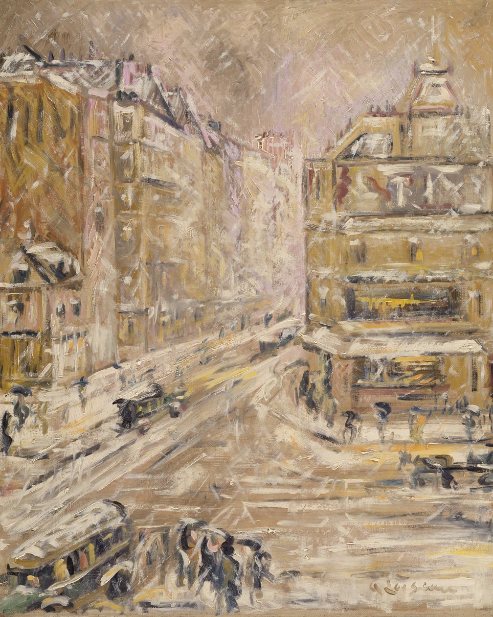 Rue de Clignancourt onder sneeuw, 1924 door Gustave Loiseau