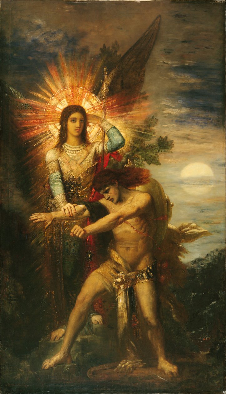 Jakob en de engel door Gustave Moreau