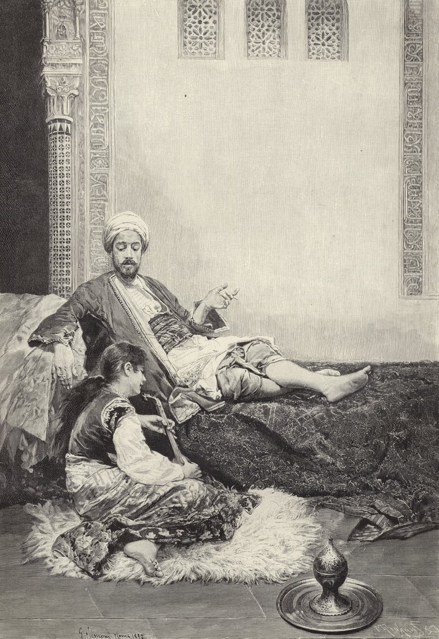 In de harem (gravure) door Gustavo Simoni