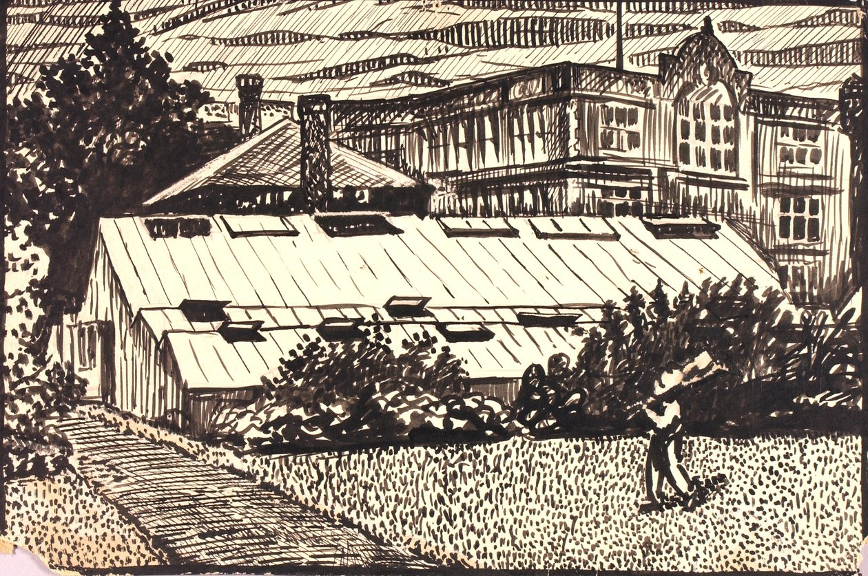 Zonder titel (Figuur en gebouwen) door H. Lyman Sayen