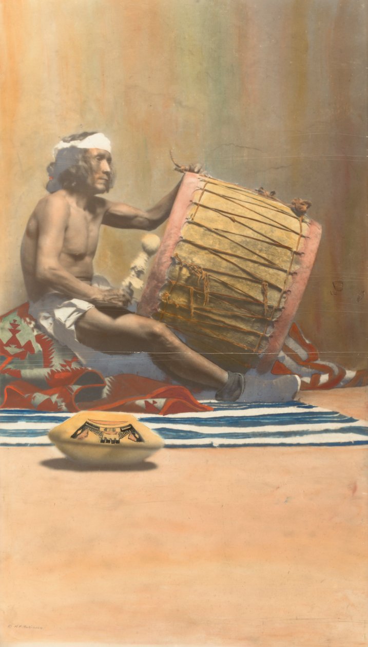 Hopi Muzikant die Drum Speelt, n.d. door H. R. Robinson